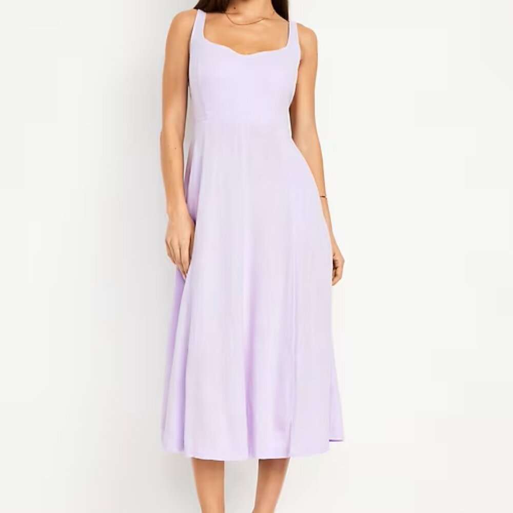 NWT Fit & Flare Linen-Blend Midi Dress